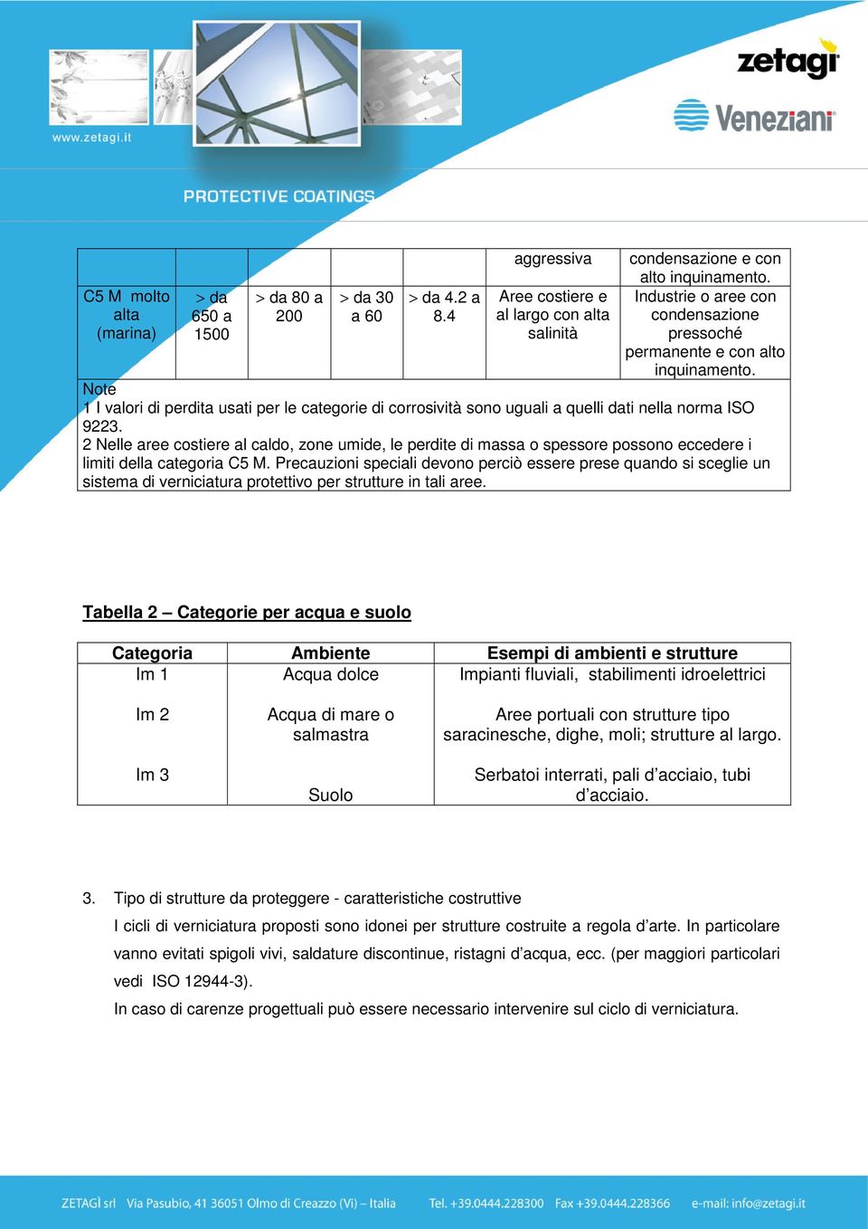 2 Nelle aree costiere al caldo, zone umide, le perdite di massa o spessore possono eccedere i limiti della categoria C5 M.