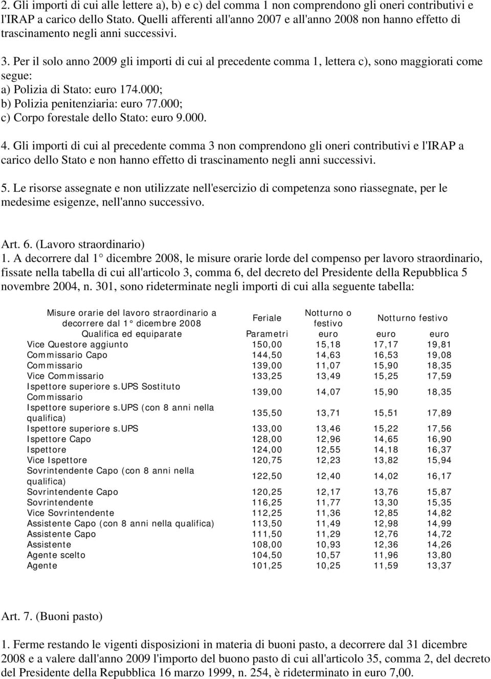 Per il solo anno 2009 gli importi di cui al precedente comma 1, lettera c), sono maggiorati come segue: a) Polizia di Stato: euro 174.000; b) Polizia penitenziaria: euro 77.