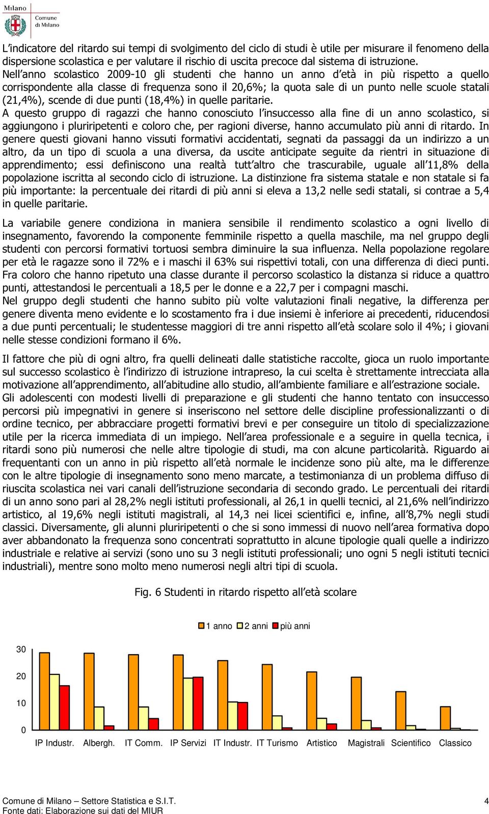 Nell anno scolastico 2009-10 gli studenti che hanno un anno d età in più rispetto a quello corrispondente alla classe di frequenza sono il 20,6%; la quota sale di un punto nelle scuole statali