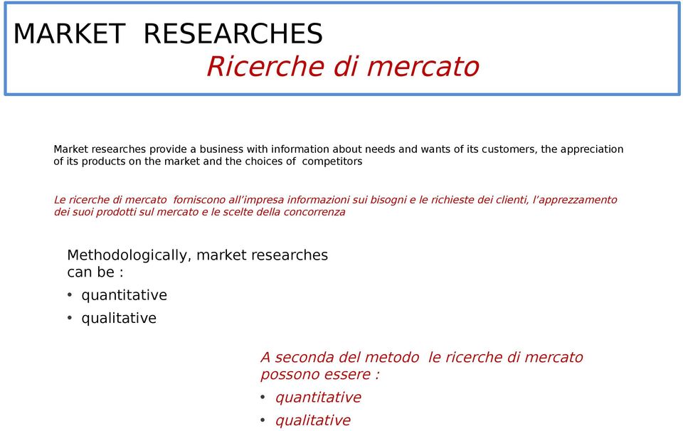 informazioni sui bisogni e le richieste dei clienti, l apprezzamento dei suoi prodotti sul mercato e le scelte della concorrenza