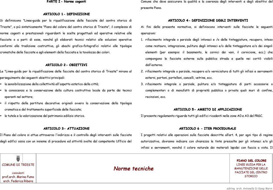 complesso di norme cogenti e prestazionali riguardanti le scelte progettuali ed operative relative alle facciate o a parti di esse, nonché gli elaborati tecnici relativi alle soluzioni operative