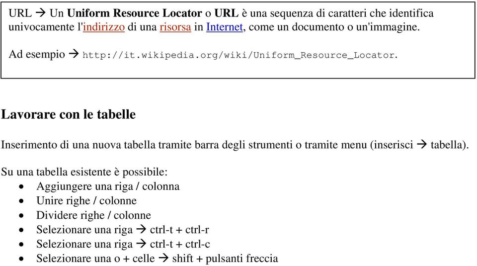 Lavorare con le tabelle Inserimento di una nuova tabella tramite barra degli strumenti o tramite menu (inserisci tabella).