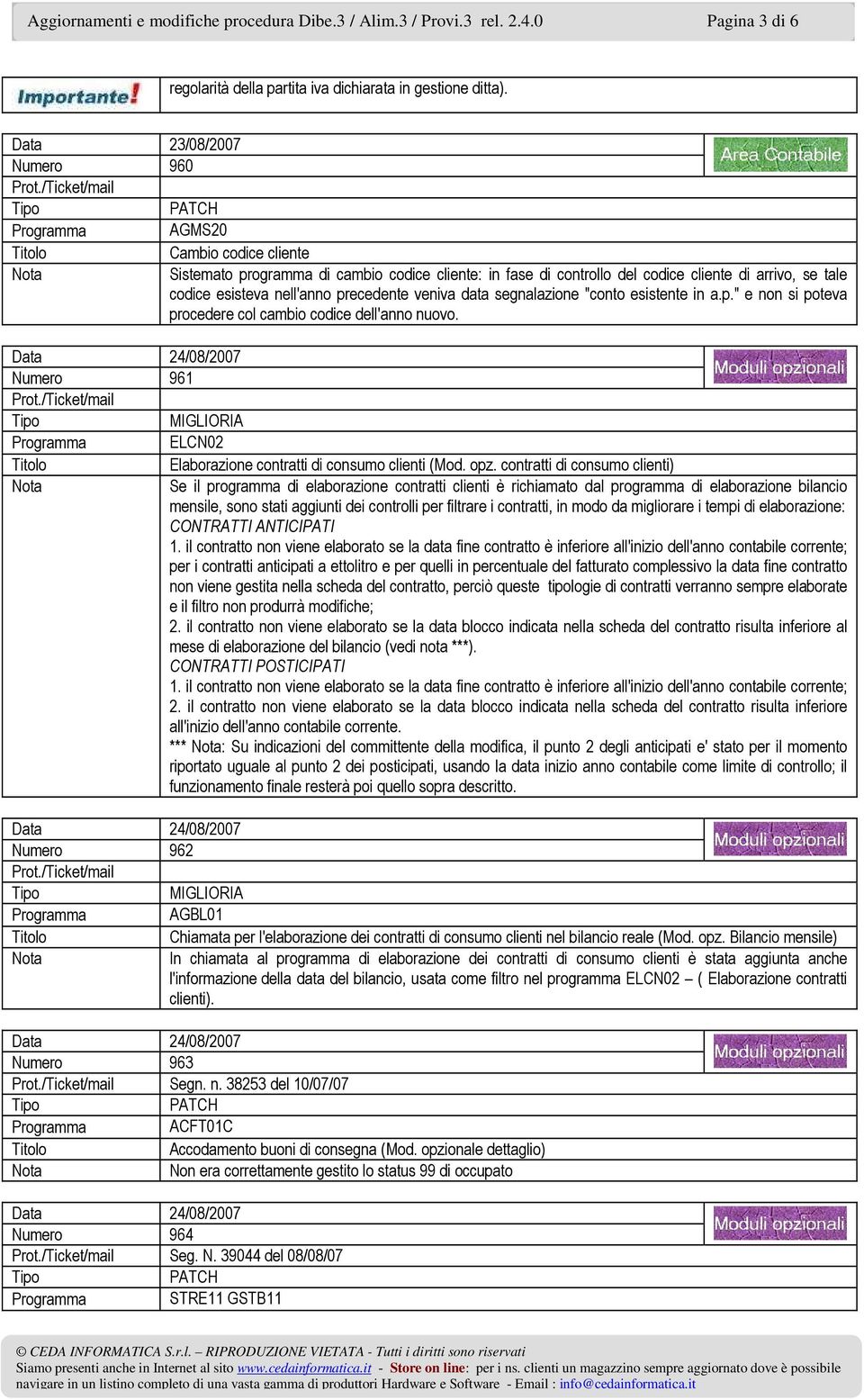 codice esisteva nell'anno precedente veniva data segnalazione "conto esistente in a.p." e non si poteva procedere col cambio codice dell'anno nuovo. Elaborazione contratti di consumo clienti (Mod.