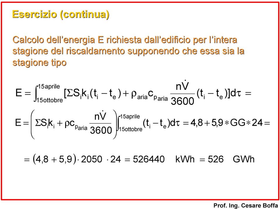 [ ΣSk (t te ) + ρaracp ara (t te)] dτ 15ottobre 3600 nv& 15aprle E ΣSk + ρcp