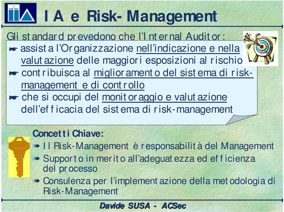 monitoraggio e valutazione dell efficacia del sistema di risk-management Concetti Chiave: Il Risk-Management è responsabilità del