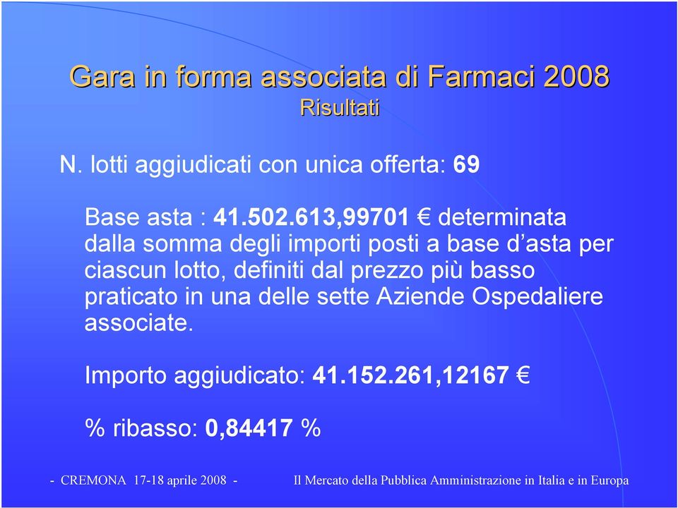 613,99701 determinata dalla somma degli importi posti a base d asta per ciascun lotto,