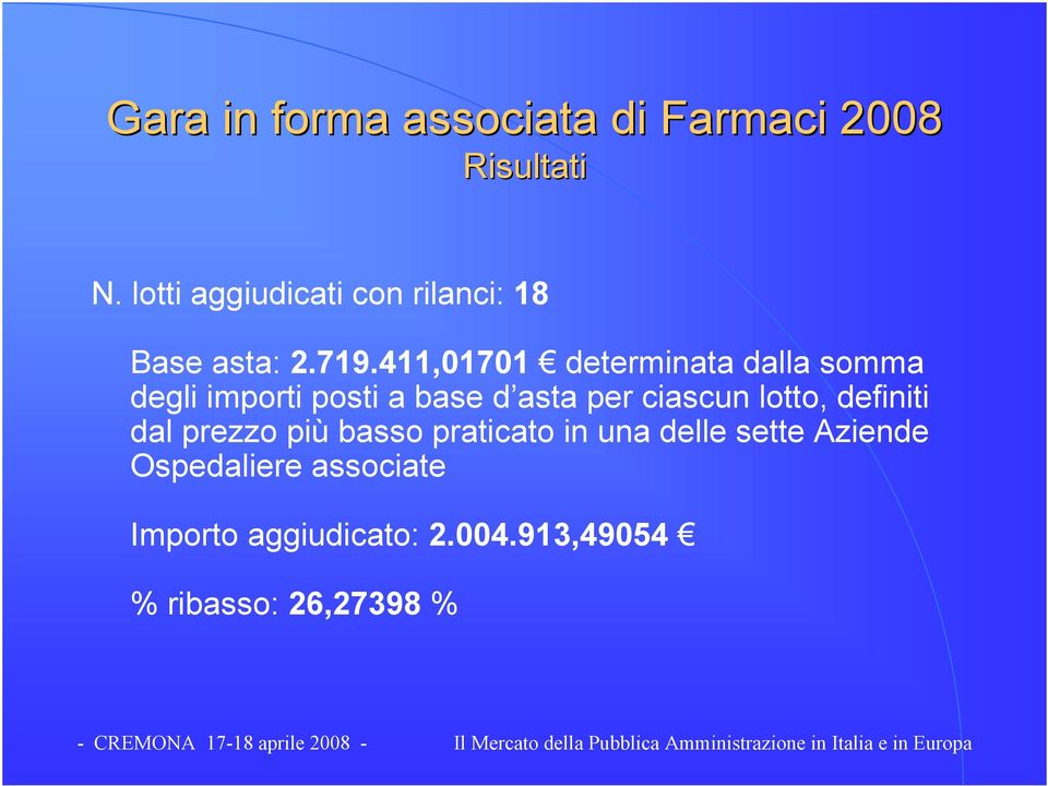 411,01701 determinata dalla somma degli importi posti a base d asta per ciascun