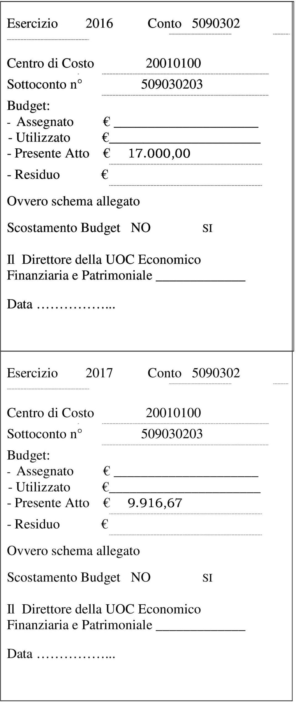 ------------------------------------------------------------------------------------------------------------- Budget: - Assegnato - Utilizzato - Presente Atto 17.