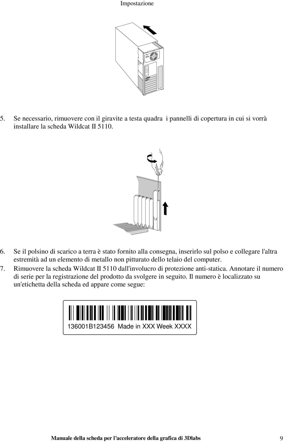 del computer. 7. Rimuovere la scheda Wildcat II 5110 dall'involucro di protezione anti-statica.