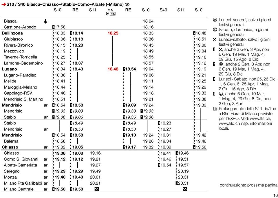 57 i 19.12 Lugano i 18.34 i 18.43 18.48 #18.54 19.04 i 19.19 Lugano-Paradiso i 18.36 i ƒ i ƒ 19.06 i 19.21 Melide i 18.41 i ƒ i ƒ 19.11 i 19.25 Maroggia-Melano i 18.44 i ƒ i ƒ 19.14 i 19.