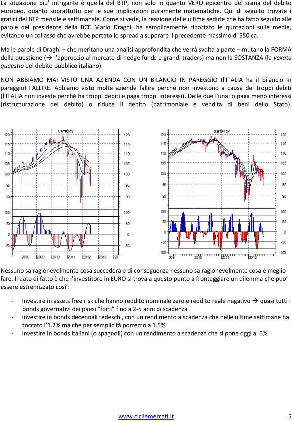 Come si vede, la reazione delle ultime sedute che ha fatto seguito alle parole del presidente della BCE Mario Draghi, ha semplicemente riportato le quotazioni sulle medie, evitando un collasso che