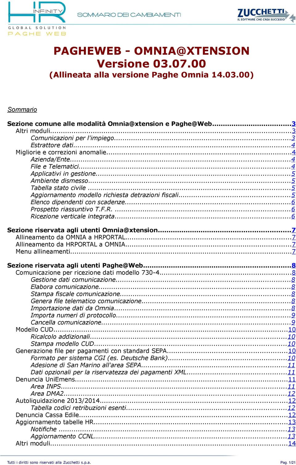 ..5 Aggiornamento modello richiesta detrazioni fiscali...5 Elenco dipendenti con scadenze...6 Prospetto riassuntivo T.F.R....6 Ricezione verticale integrata.