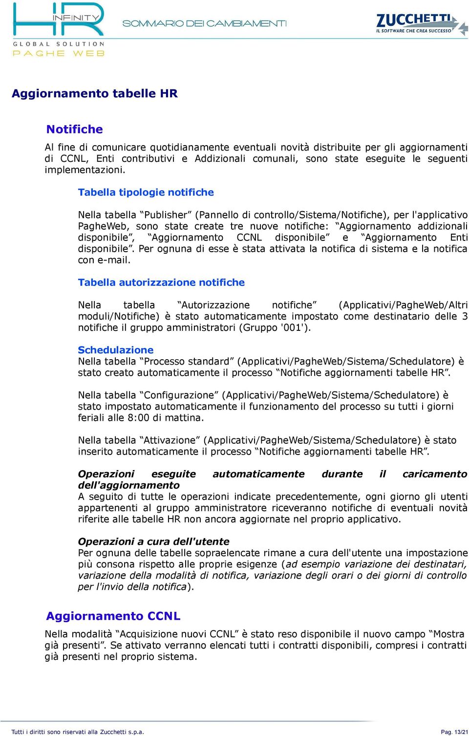 Tabella tipologie notifiche Nella tabella Publisher (Pannello di controllo/sistema/notifiche), per l'applicativo PagheWeb, sono state create tre nuove notifiche: Aggiornamento addizionali