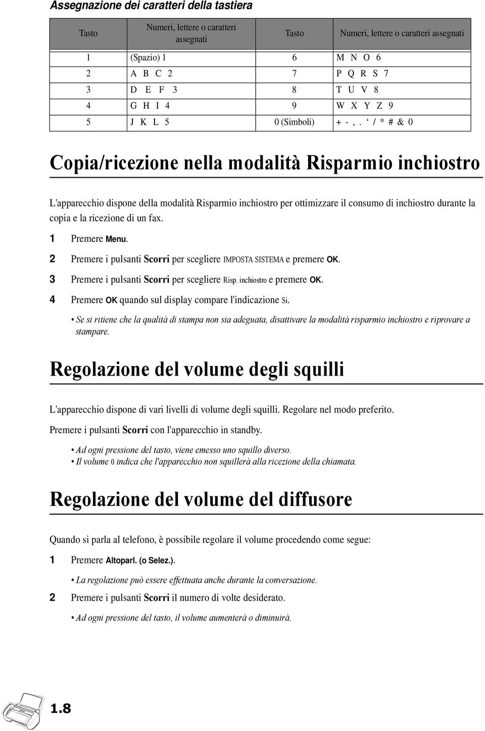 / * # & 0 Copia/ricezione nella modalità Risparmio inchiostro L'apparecchio dispone della modalità Risparmio inchiostro per ottimizzare il consumo di inchiostro durante la copia e la ricezione di un