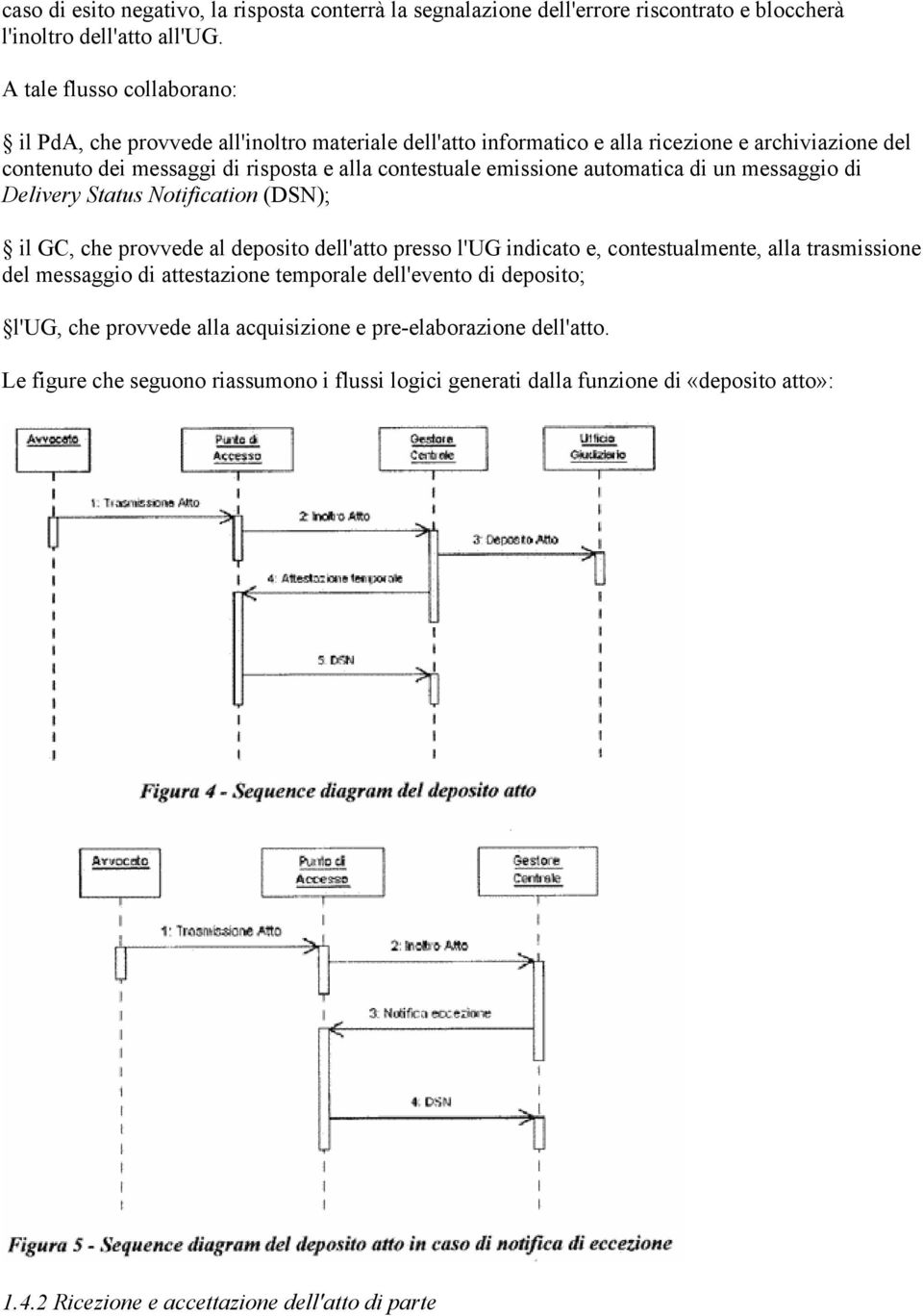 emissione automatica di un messaggio di Delivery Status Notification (DSN); il GC, che provvede al deposito dell'atto presso l'ug indicato e, contestualmente, alla trasmissione del