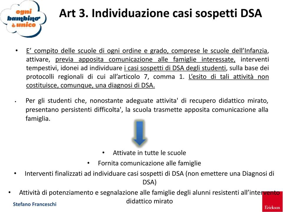 tempestivi, idonei ad individuare i casi sospetti di DSA degli studenti, sulla base dei protocolli regionali di cui all articolo 7, comma 1.