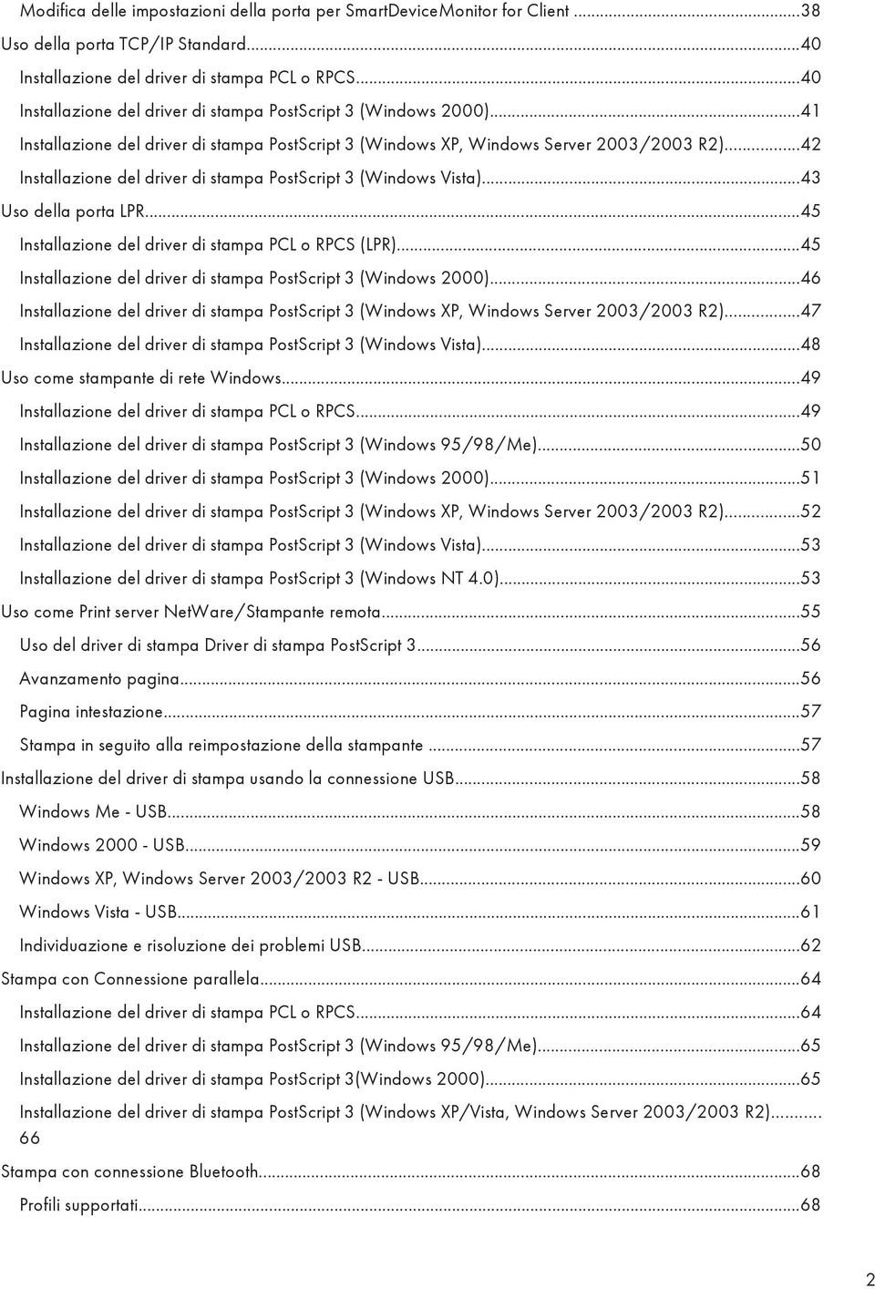 ..42 Installazione del driver di stampa PostScript 3 (Windows Vista)...43 Uso della porta LPR...45 Installazione del driver di stampa PCL o RPCS (LPR).