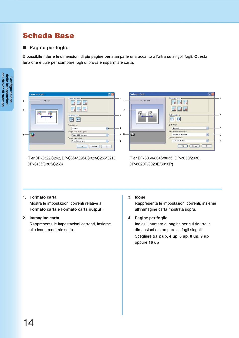 Configurazione delle impostazioni del driver di stampa (Per DP-C322/C262, DP-C354/C264/C323/C263/C213, DP-C405/C305/C265) (Per DP-8060/8045/8035, DP-3030/2330, DP-8020P/8020E/8016P) 1.