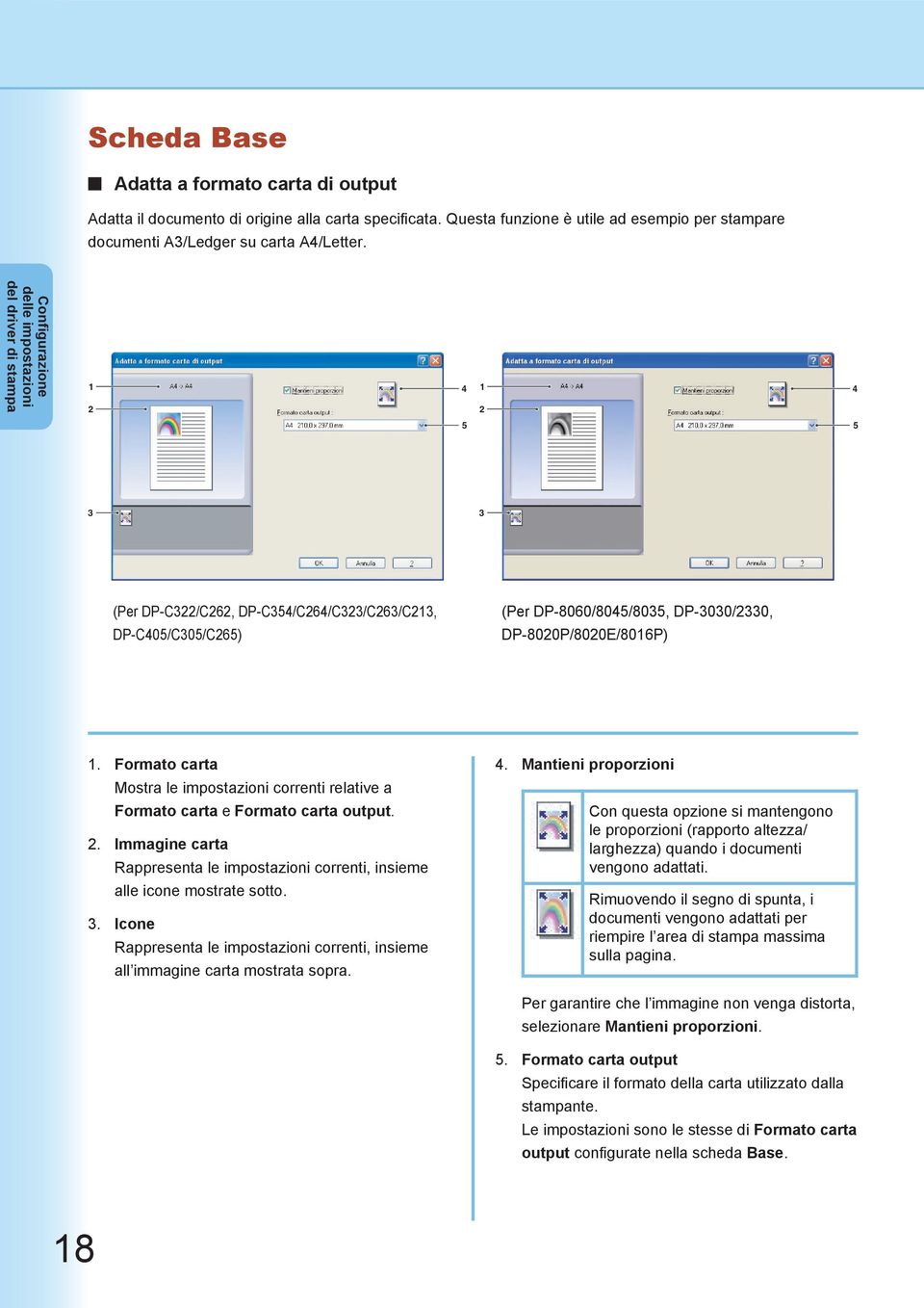 DP-8020P/8020E/8016P) 1. Formato carta Mostra le impostazioni correnti relative a Formato carta e Formato carta output. 2.