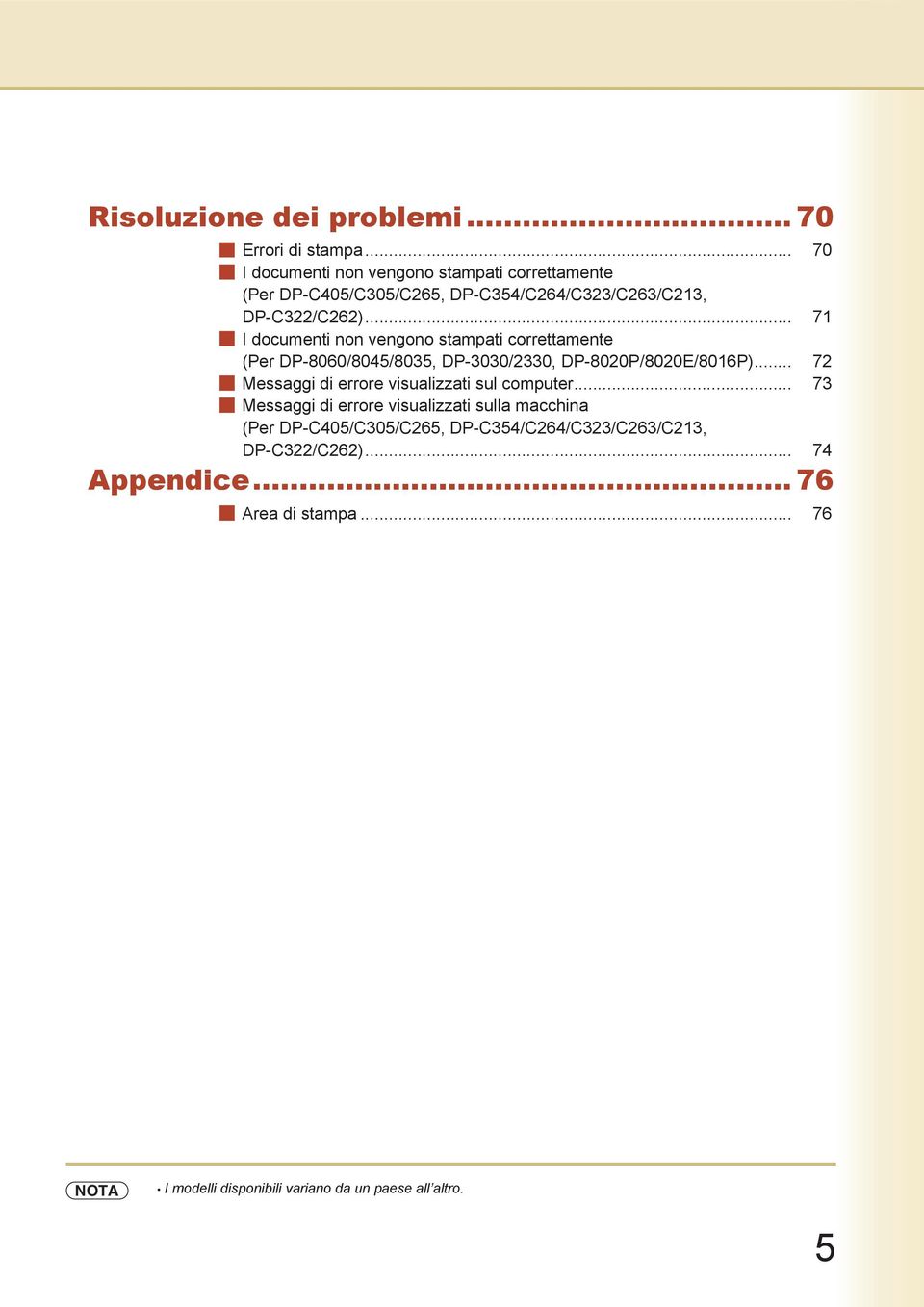 .. 71 I documenti non vengono stampati correttamente (Per DP-8060/8045/8035, DP-3030/2330, DP-8020P/8020E/8016P).