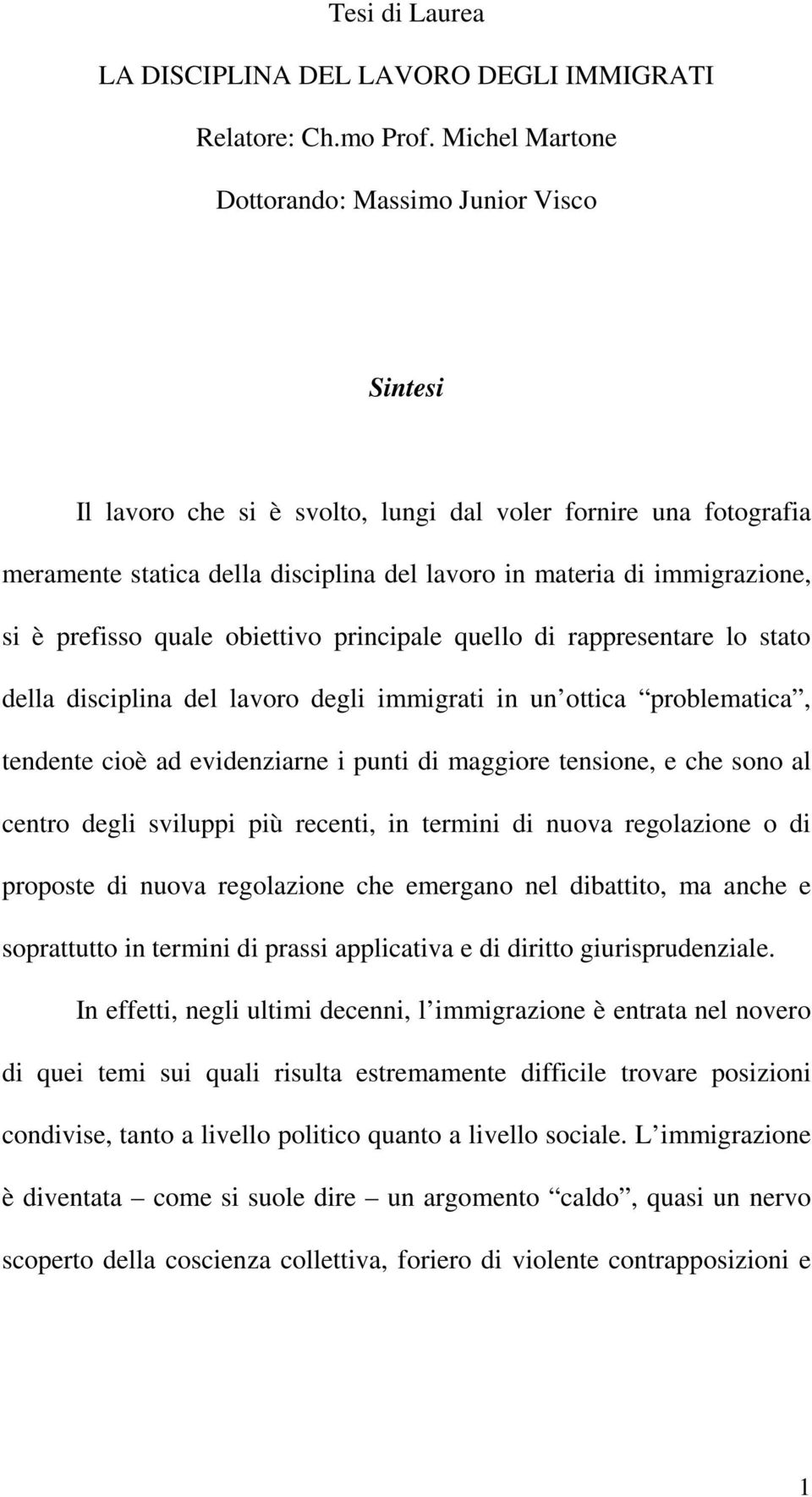 è prefisso quale obiettivo principale quello di rappresentare lo stato della disciplina del lavoro degli immigrati in un ottica problematica, tendente cioè ad evidenziarne i punti di maggiore