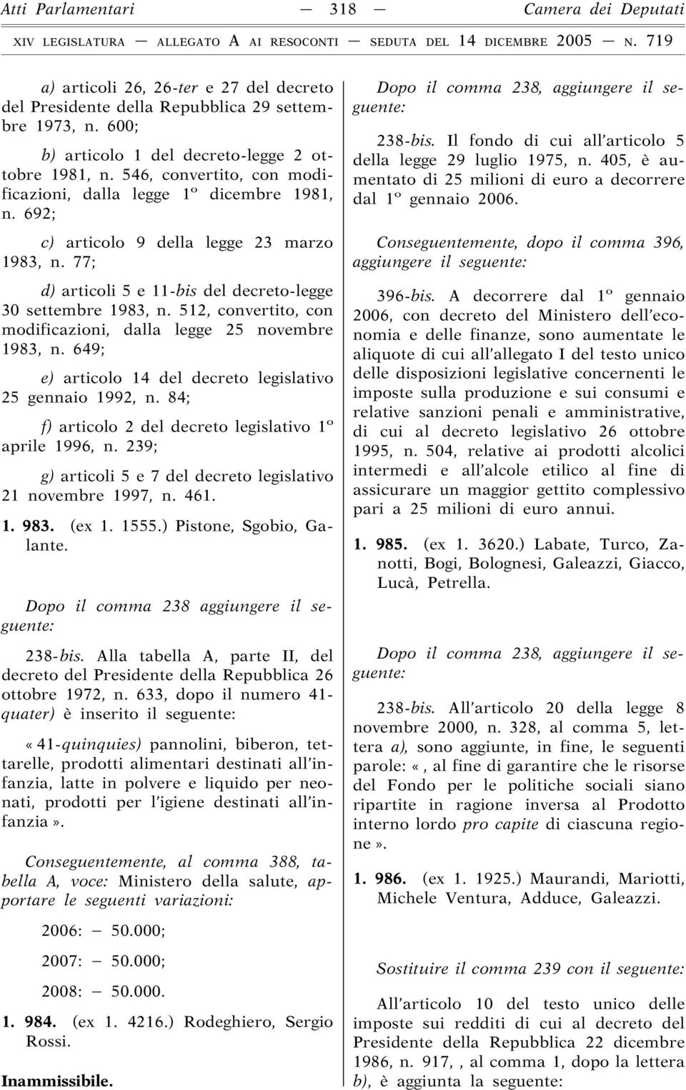 512, convertito, con modificazioni, dalla legge 25 novembre 1983, n. 649; e) articolo 14 del decreto legislativo 25 gennaio 1992, n. 84; f) articolo 2 del decreto legislativo 1 o aprile 1996, n.