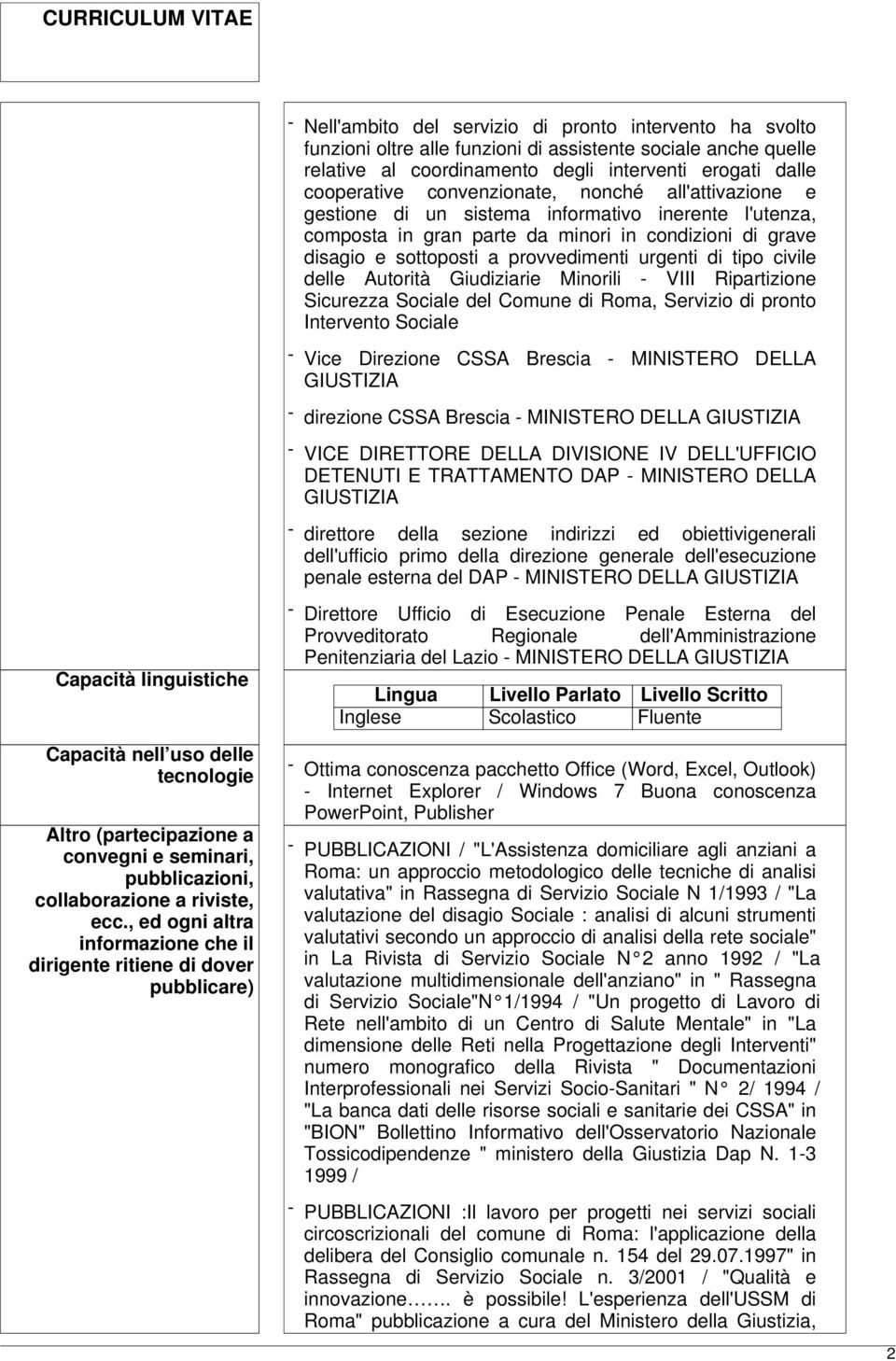 tipo civile delle Autorità Giudiziarie Minorili - VIII Ripartizione Sicurezza Sociale del Comune di Roma, Servizio di pronto Intervento Sociale - Vice Direzione CSSA Brescia - MINISTERO DELLA