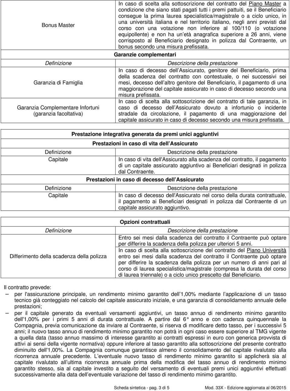 corso con una votazione non inferiore al 100/110 (o votazione equipollente) e non ha un età anagrafica superiore a 26 anni, viene corrisposto al Beneficiario designato in polizza dal Contraente, un