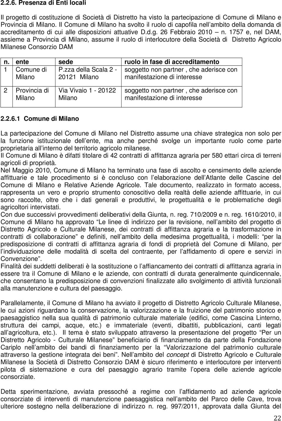 1757 e, nel DAM, assieme a Provincia di Milano, assume il ruolo di interlocutore della Società di Distretto Agricolo Milanese Consorzio DAM n.