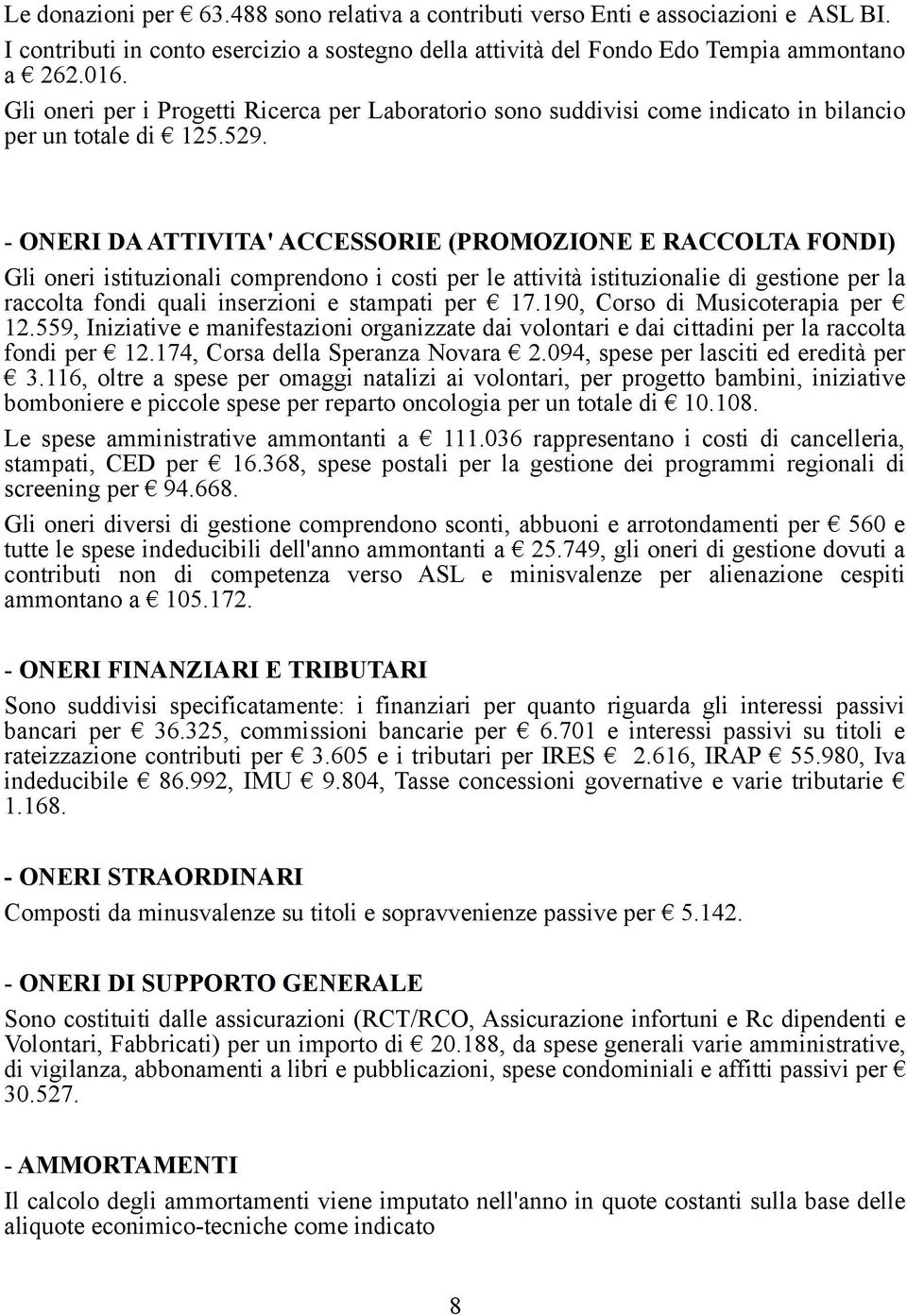 - ONERI DA ATTIVITA' ACCESSORIE (PROMOZIONE E RACCOLTA FONDI) Gli oneri istituzionali comprendono i costi per le attività istituzionalie di gestione per la raccolta fondi quali inserzioni e stampati