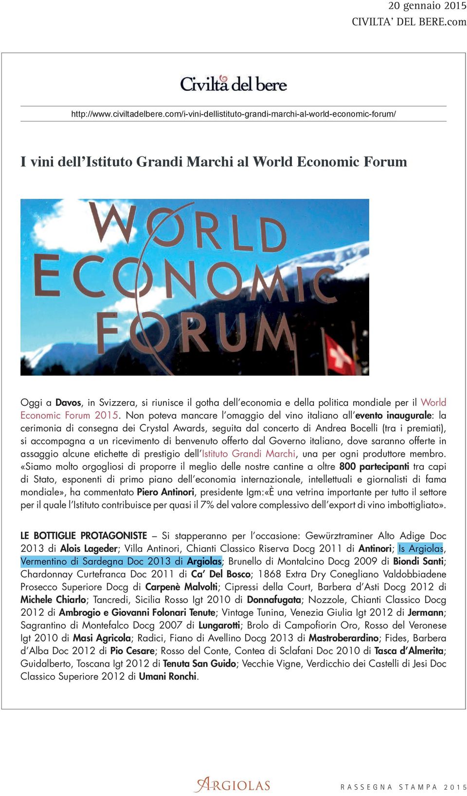 politica mondiale per il World Economic Forum 2015.