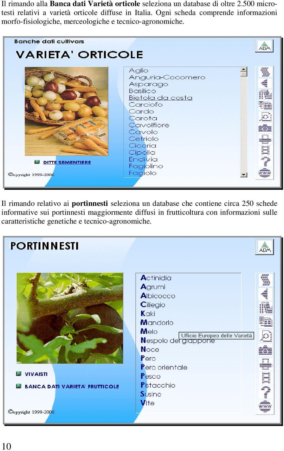 Ogni scheda comprende informazioni morfo-fisiologiche, merceologiche e tecnico-agronomiche.