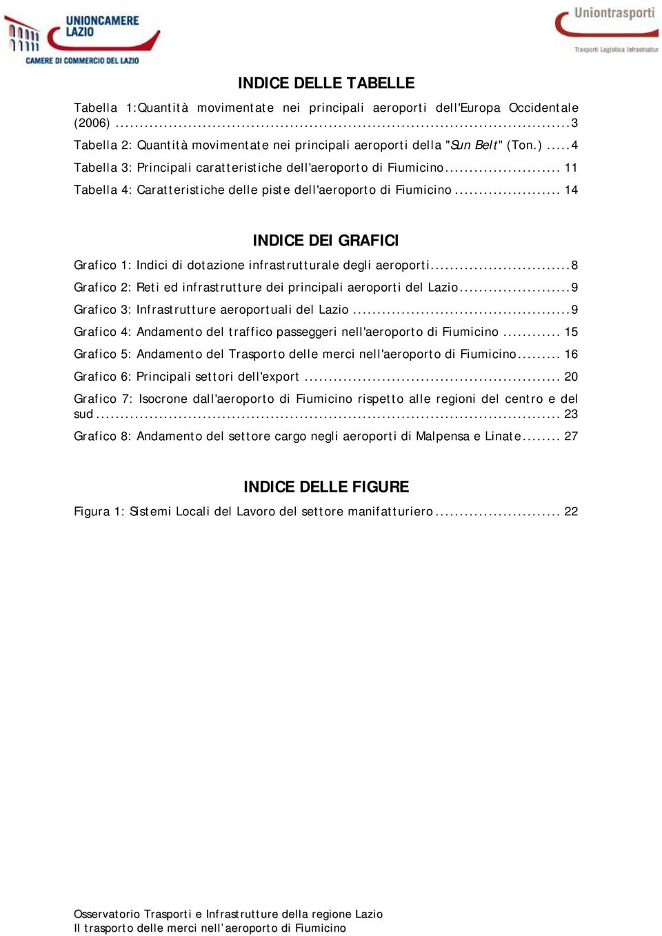 ..8 Grafico 2: Reti ed infrastrutture dei principali aeroporti del Lazio...9 Grafico 3: Infrastrutture aeroportuali del Lazio.