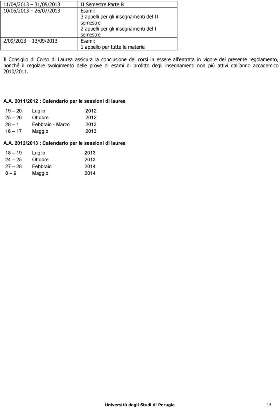 svolgimento delle prove di esami di profitto degli insegnamenti non più attivi dall anno accademico 2010/2011. A.