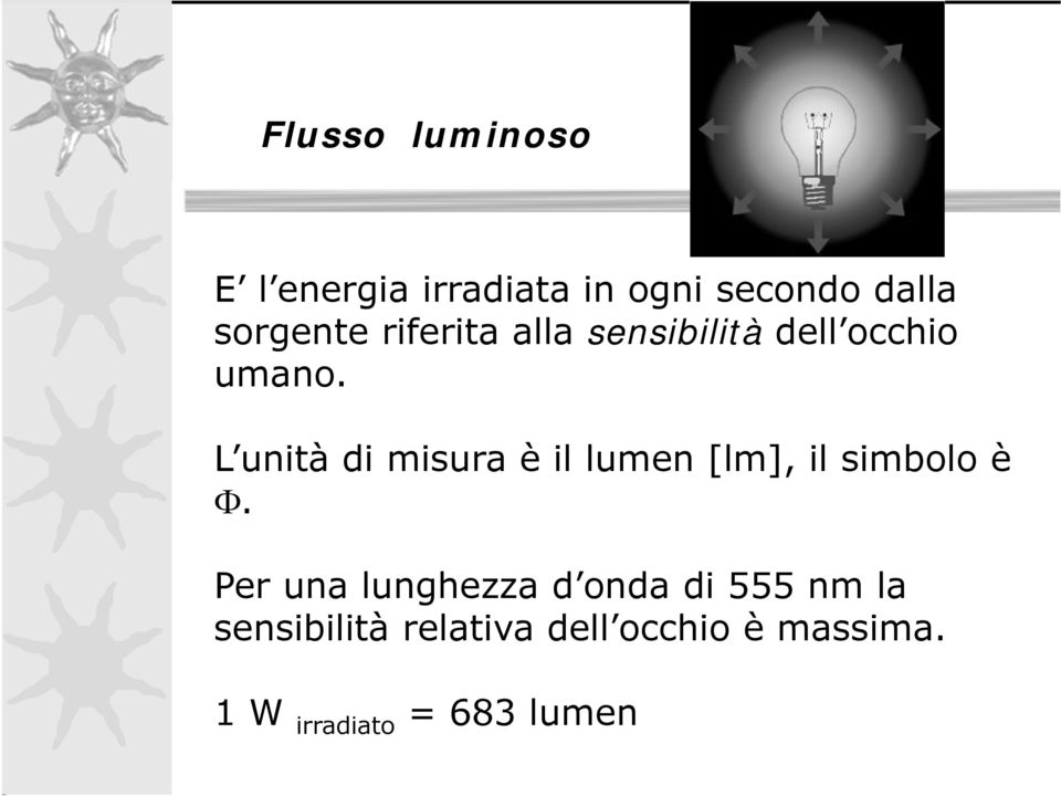 L unità di misura è il lumen [lm], il simbolo è Φ.