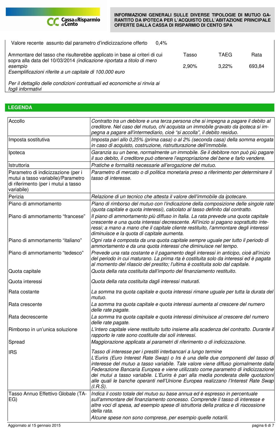 di indicizzazione (per i mutui a tasso variabile)/parametro di riferimento (per i mutui a tasso variabile) Perizia Piano di ammortamento Piano di ammortamento francese Piano di ammortamento italiano