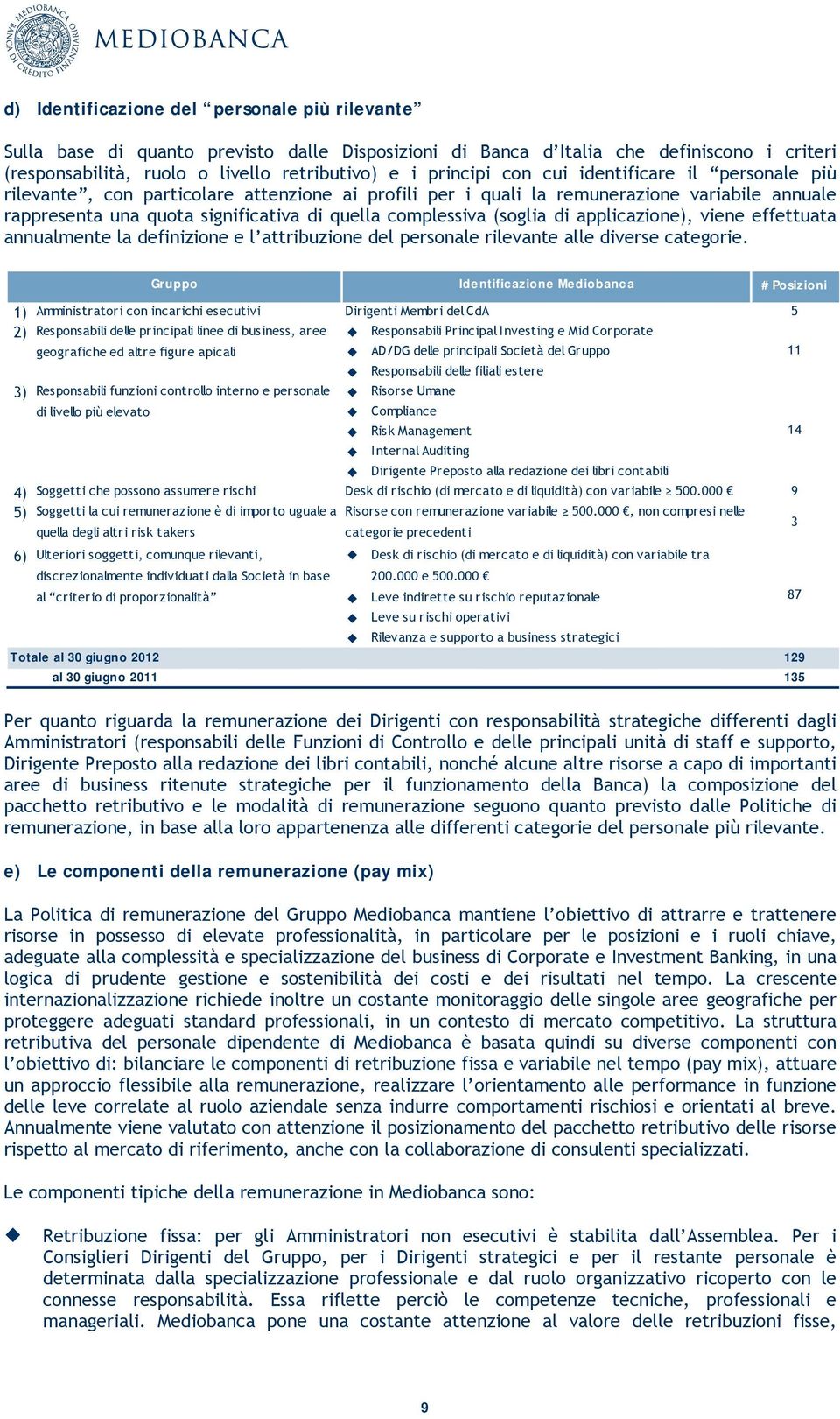 di applicazione), viene effettuata annualmente la definizione e l attribuzione del personale rilevante alle diverse categorie.