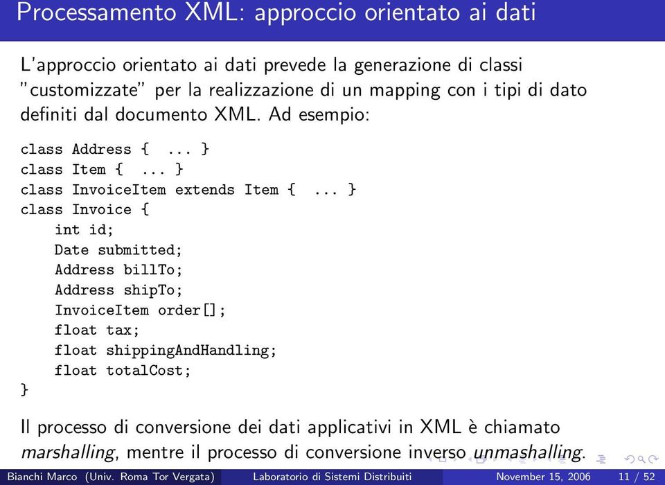 .. class Invoice { int id; Date submitted; Address billto; Address shipto; InvoiceItem order[]; float tax; float shippingandhandling; float totalcost; Il processo di