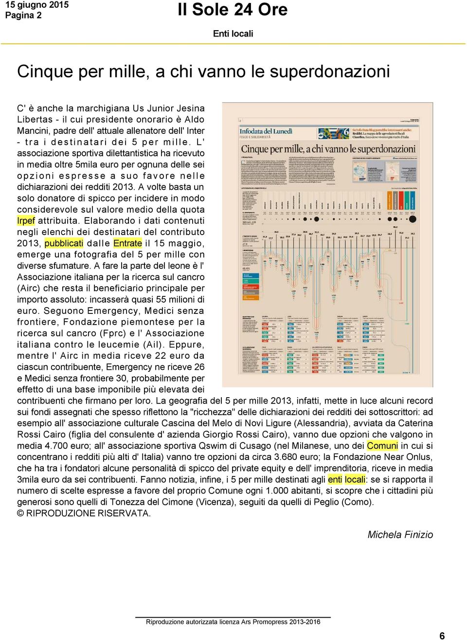 A volte basta un solo donatore di spicco per incidere in modo considerevole sul valore medio della quota Irpef attribuita.