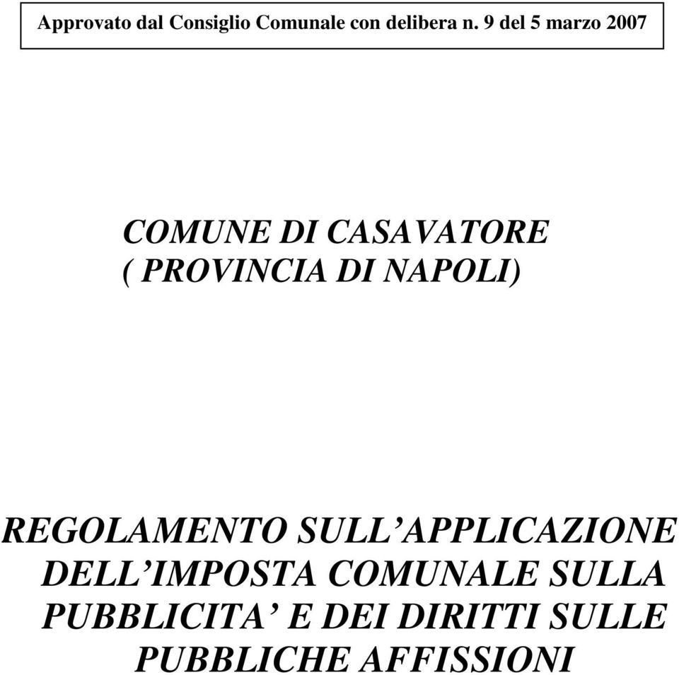 NAPOLI) REGOLAMENTO SULL APPLICAZIONE DELL IMPOSTA