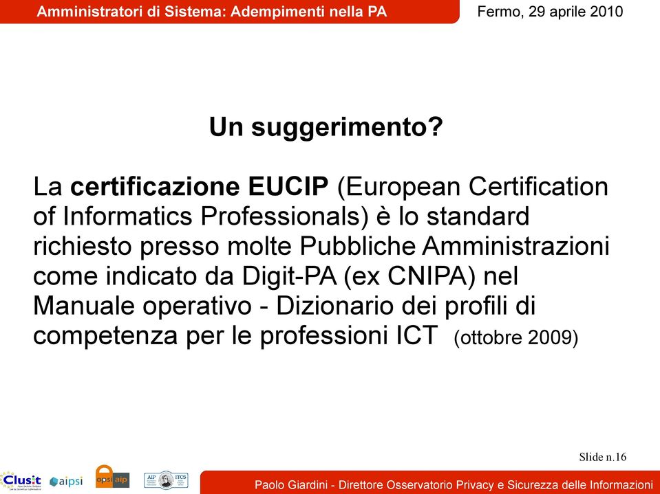 Professionals) è lo standard richiesto presso molte Pubbliche