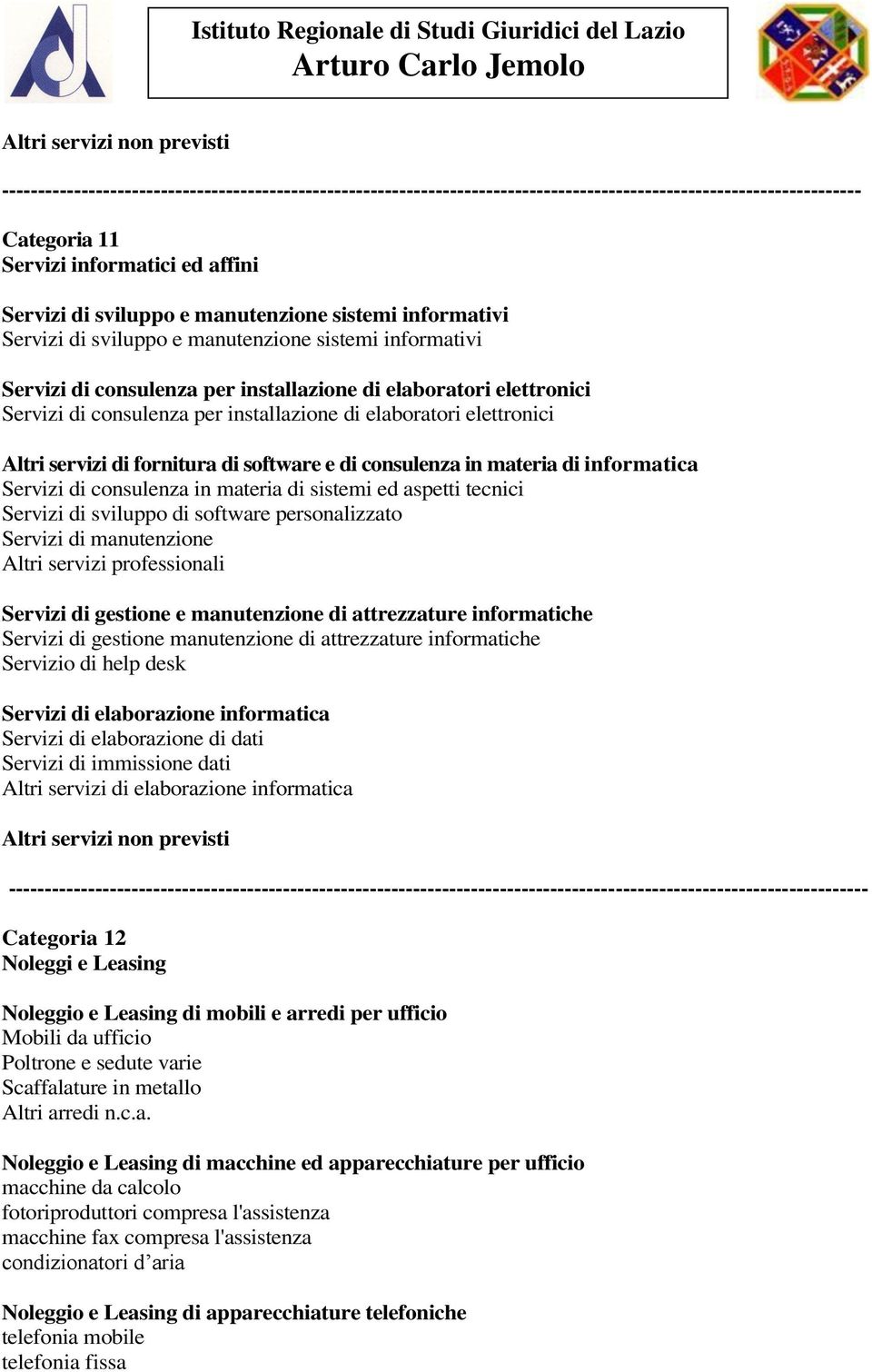 materia di sistemi ed aspetti tecnici Servizi di sviluppo di software personalizzato Servizi di manutenzione Altri servizi professionali Servizi di gestione e manutenzione di attrezzature