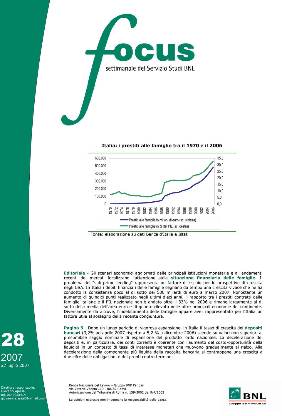 destra) Fonte: elaborazione su dati Banca d'italia e Istat Editoriale - Gli scenari economici aggiornati dalle principali istituzioni monetarie e gli andamenti recenti dei mercati focalizzano