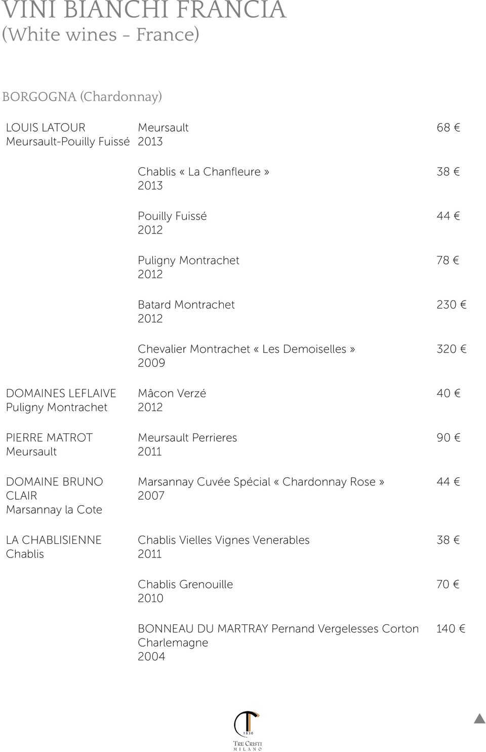 Montrachet Batard Montrachet Chevalier Montrachet «Les Demoiselles» 2009 Mâcon Verzé Meursault Perrieres Marsannay Spécial «Chardonnay Rose» 2007