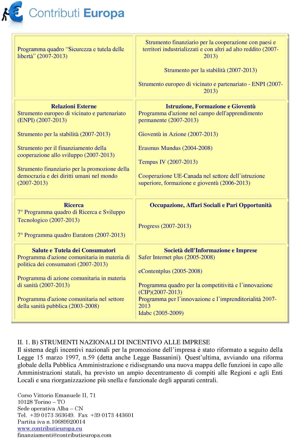 (2007-2013) Strumento per il finanziamento della cooperazione allo sviluppo (2007-2013) Strumento finanziario per la promozione della democrazia e dei diritti umani nel mondo (2007-2013) Istruzione,