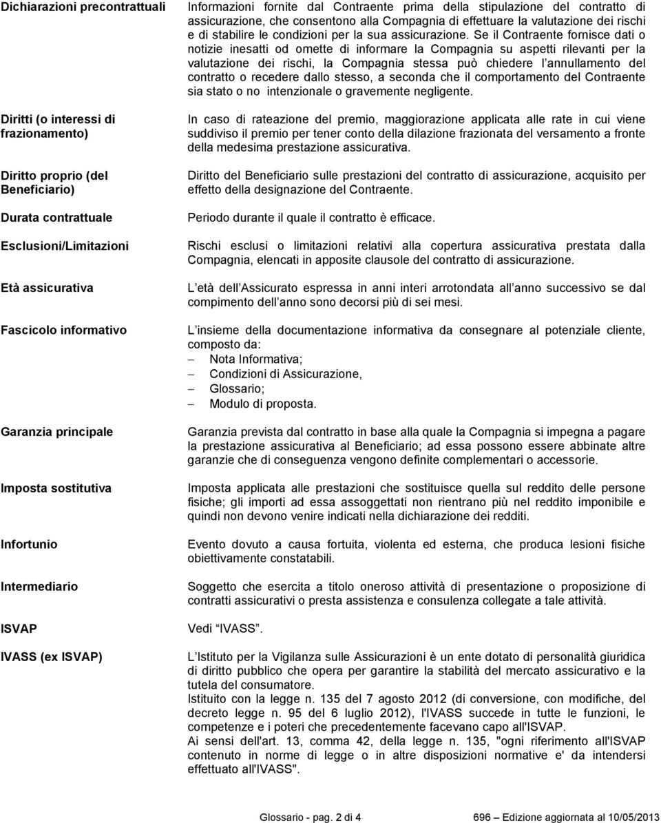 Compagnia di effettuare la valutazione dei rischi e di stabilire le condizioni per la sua assicurazione.