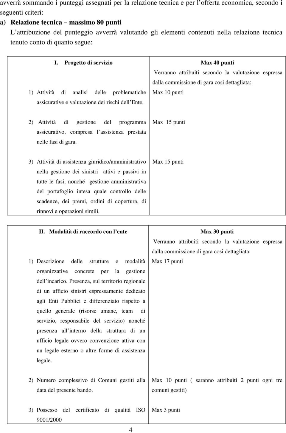 Progetto di servizio 1) Attività di analisi delle problematiche assicurative e valutazione dei rischi dell Ente.