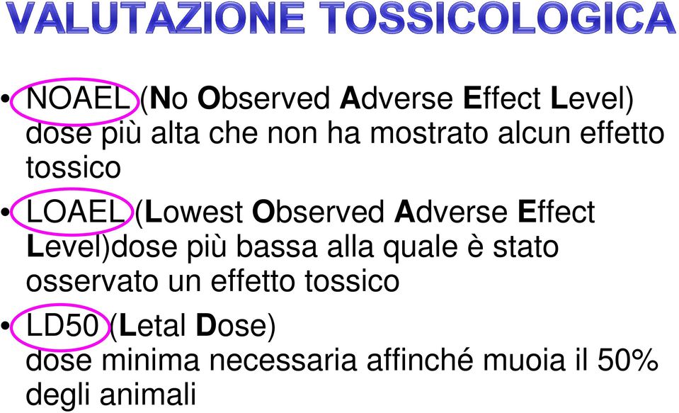 Level)dose più bassa alla quale è stato osservato un effetto tossico