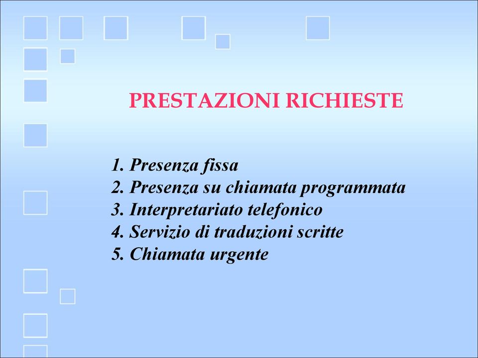 Presenza su chiamata programmata 3.