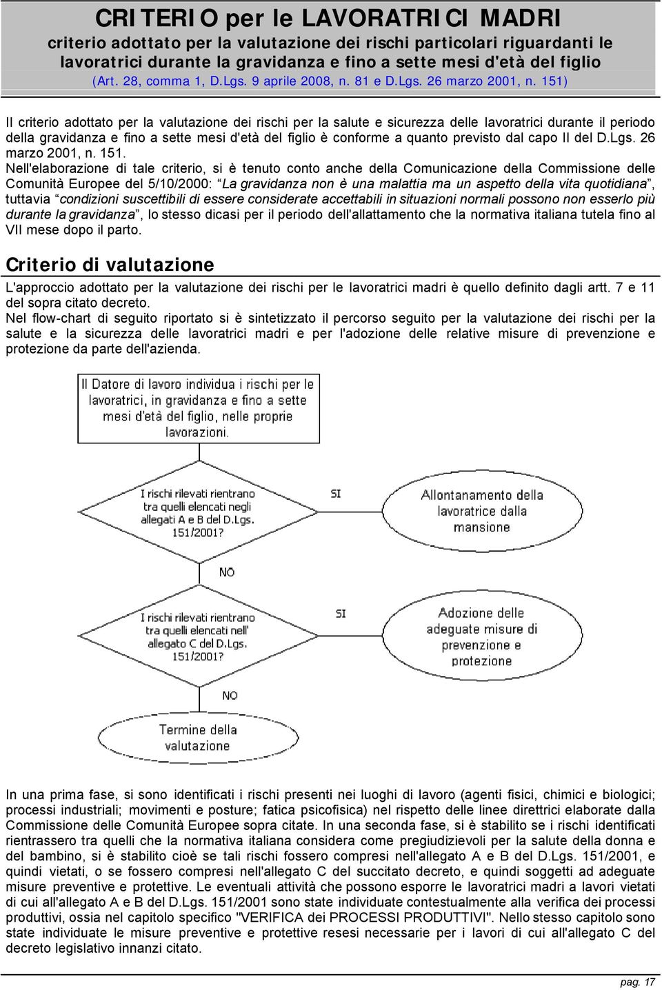 151) Il criterio adottato per la valutazione dei rischi per la salute e sicurezza delle lavoratrici durante il periodo della gravidanza e fino a sette mesi d'età del figlio è conforme a quanto